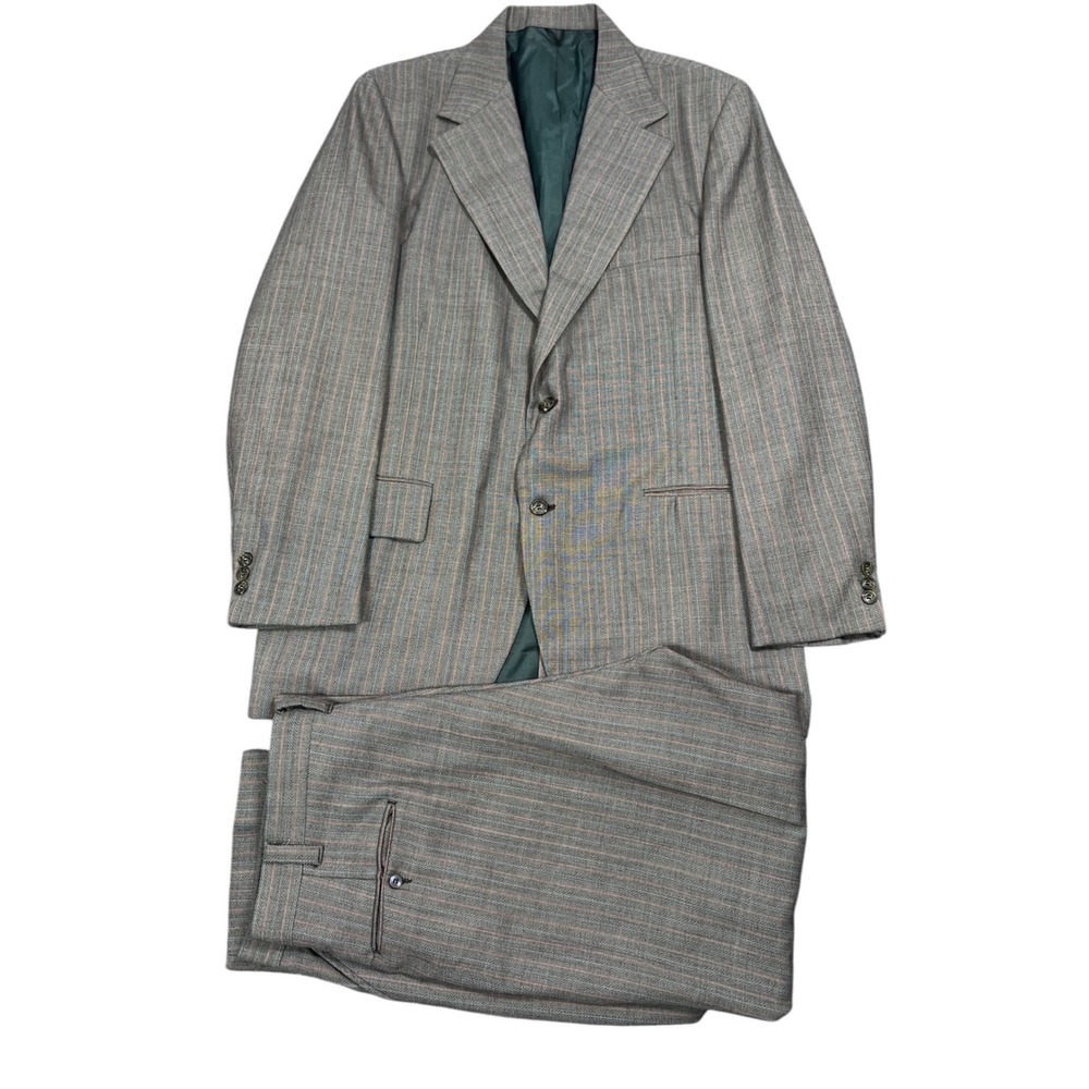 Towncraft Penneys 1960s Suit 44R 36X30 Mens Gray Pinstripe Vintage 2 Piece USA